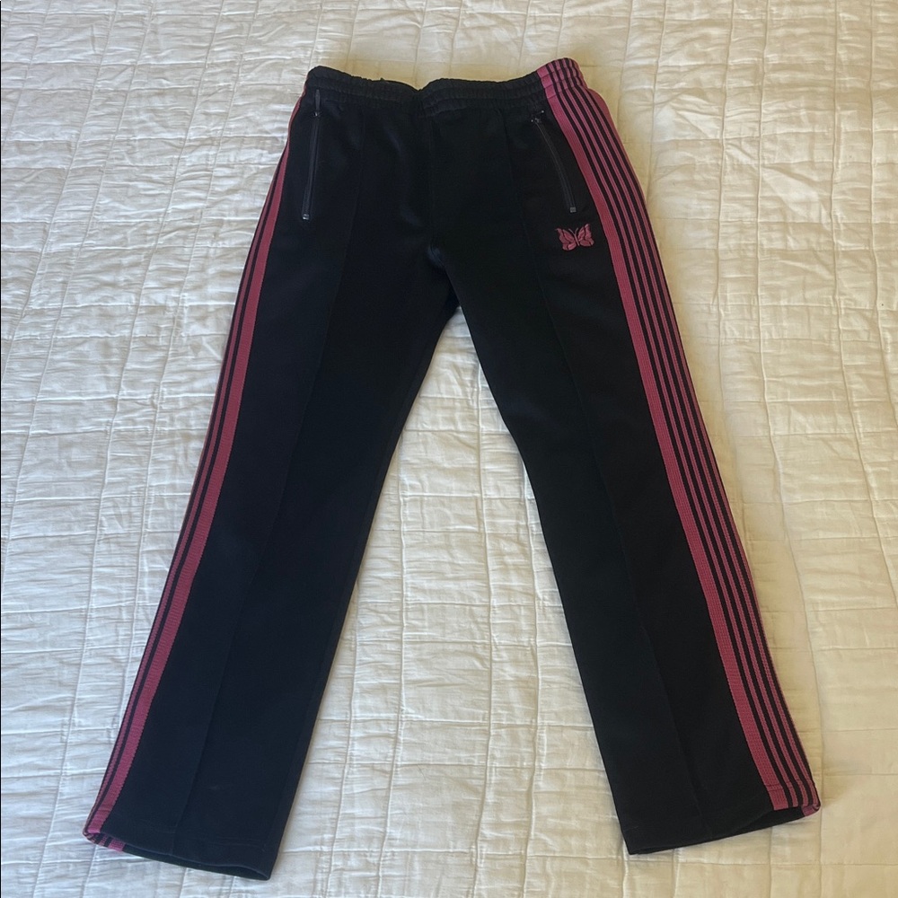 Needles Black Track Pants with Pink Side Stripes